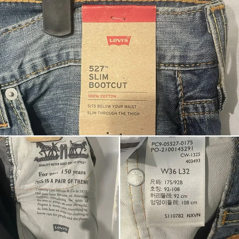 Levi's 527 Slim Fit Bootcut Jeans Men's 36x32 Blue Medium Wash Denim NEW
